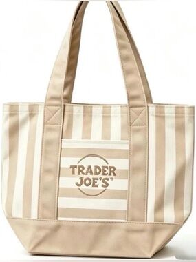 Trader Joe's Beige & Cream Striped mini Tote Bag